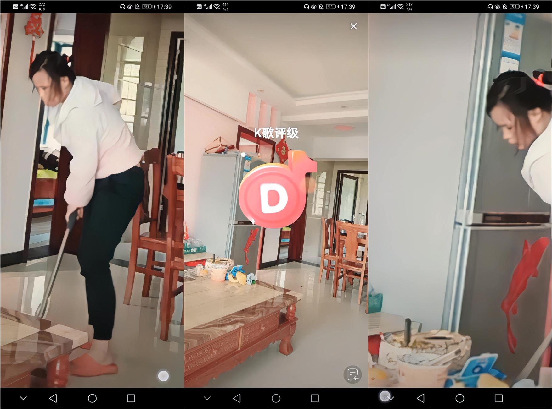 【抖音闪现】不经意的走光，小少妇家中做家务，拖地过程中大白兔不时蹦出，抖音爸爸居然没检测出来