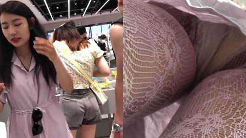 小姐姐穿网袜就上街！屁股大！太通透！